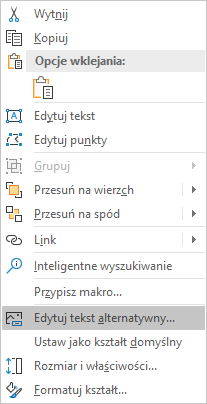 Menu Edytuj tekst alternatywny dla kształtów programu Excel dla 32-bitowego systemu Windows 