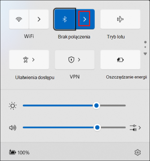 Przycisk Zarządzaj urządzeniami Bluetooth w szybkich ustawieniach.