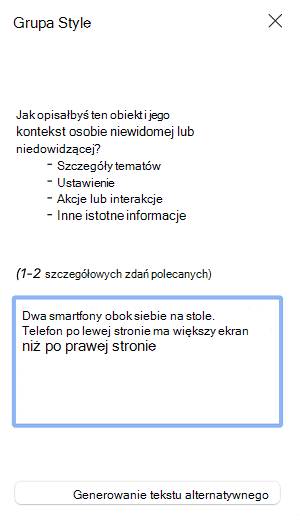 Okienko Tekst alternatywny w Outlook dla komputerów Mac.