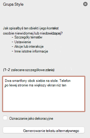 Okienko Tekst alternatywny w PowerPoint dla komputerów Mac.