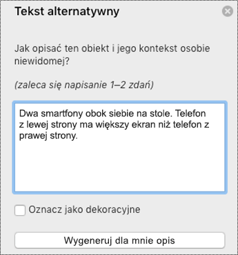 Tekst alternatywny w programie PowerPoint dla komputerów Mac