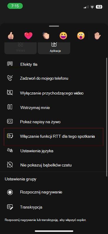 Więcej akcji dotyczących spotkania w aplikacji Teams w systemie iOS.