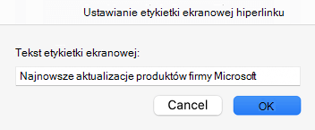 Porada ekranowa dotycząca hiperlinku w programie Outlook