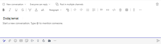 Pole tekstowe Dodaj temat w aplikacji Microsoft Teams.