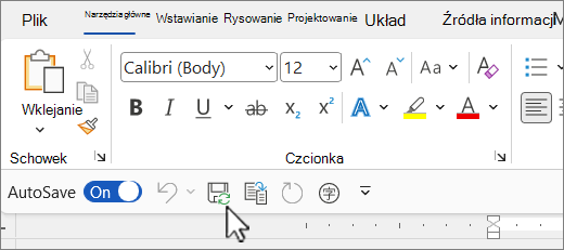 Domyślna lokalizacja paska narzędzi Szybki dostęp