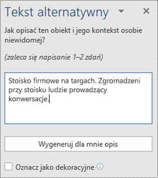 Okno dialogowe Tekst alternatywny w aplikacji Word dla systemu Windows