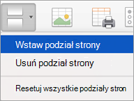 Opcje w menu Znaki podziału