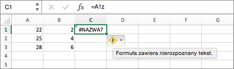Zatrzymaj wskaźnik na symbolu błędu, aby wyświetlić jego objaśnienie