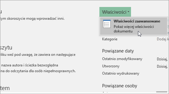 Właściwości zaawansowane