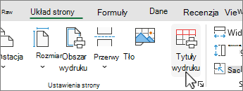 Na karcie Układ strony kliknij pozycję Tytuły wydruku