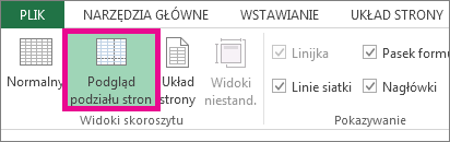 Kliknij pozycję Podgląd podziału stron na karcie Widok