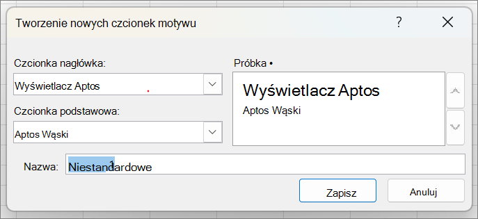 Zrzut ekranu przedstawiający okno tworzenia nowych czcionek motywu.