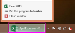 pasek zadań z ikoną skoroszytu programu Excel