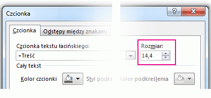 Fragment okna dialogowego Czcionka