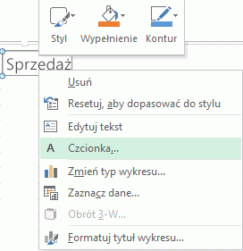 Menu wyświetlane po kliknięciu prawym przyciskiem myszy tytułu wykresu