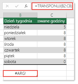 Błąd #ARG! w funkcji TRANSPONUJ