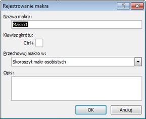 Okno dialogowe Rejestrowanie makra