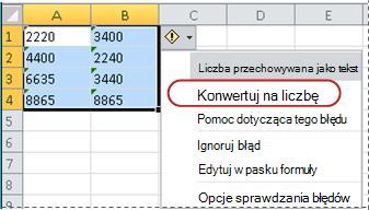 Polecenie Konwertuj na liczbę