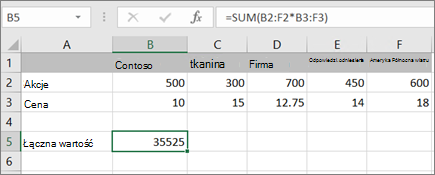 Przykład formuły tablicowej obliczanej jako pojedynczy wynik