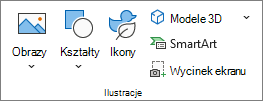 Zrzut ekranu przedstawiający grupę Ilustracje na karcie Wstawianie.
