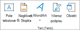 Zrzut ekranu przedstawiający grupę Tekst na karcie Wstawianie.