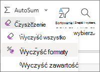 Zrzut ekranu przedstawiający pozycję Wyczyść formaty w grupie Edytowanie.