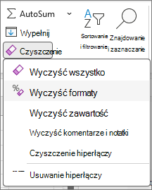 używanie przycisku Wyczyść formatowanie w celu usunięcia formatowania