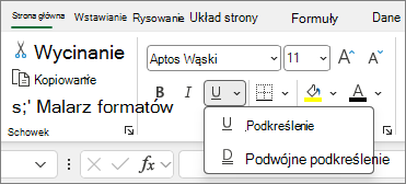 Zrzut ekranu przedstawiający grupę przycisków Czcionka do stosowania podczas zmieniania stylu czcionki w komórce.