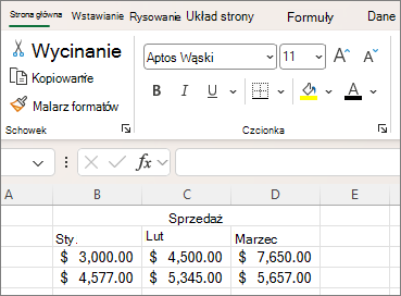 Zrzut ekranu przedstawiający przyciski ustawiania czcionki na Wstążce.