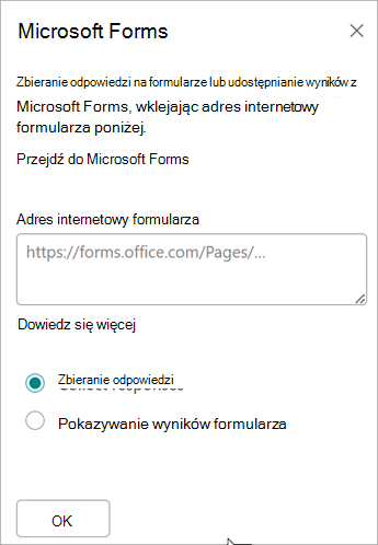 Wklej adres URL formularza w polu adresu internetowego formularza.