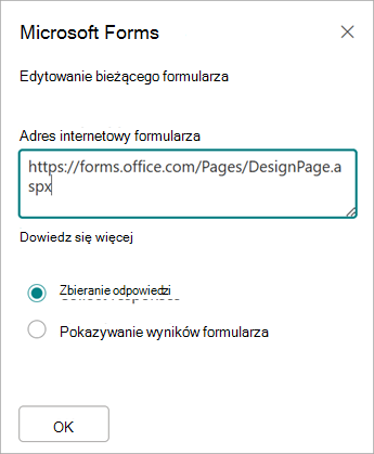Adres formularza zostanie automatycznie wypełniony w polu adresu internetowego formularza.