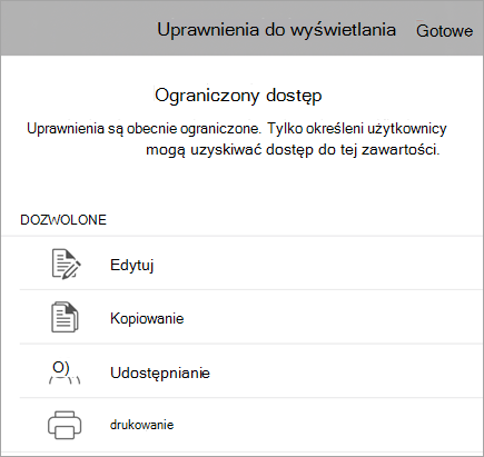 Zrzut ekranu przedstawiający okno dialogowe z prawami użytkowników do usługi IRM.