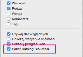 Ustawienie pokazywania plików biblioteki w opcjach wyświetlania w programie Finder