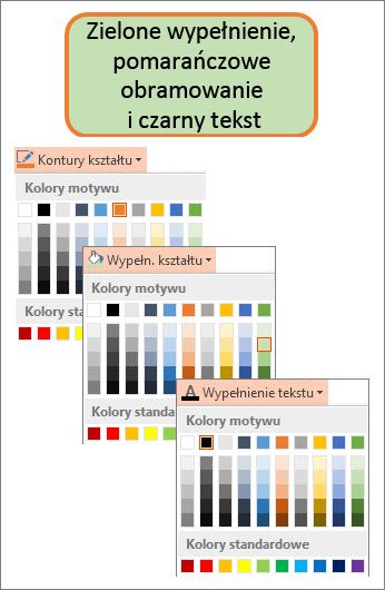 Kształt z nowymi kolorami wypełnienia, tekstu i obramowania