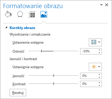 Opcje korekt obrazu w okienku zadań Formatowanie obrazu
