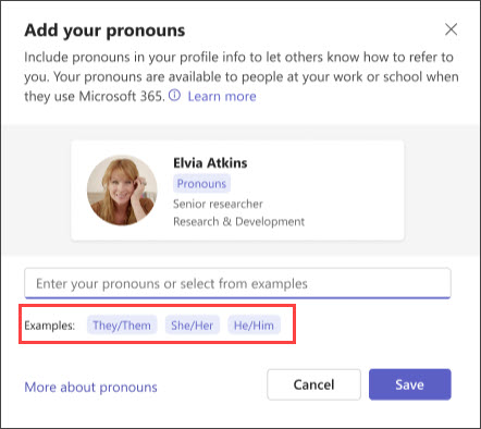 Zaimki w profilu na platformie Microsoft 365