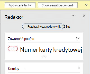 Zrzut ekranu przedstawiający poufne dane w okienku Redaktora