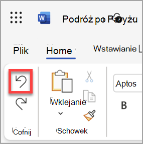 Przycisk Cofnij w aplikacji Microsoft Word dla sieci Web.