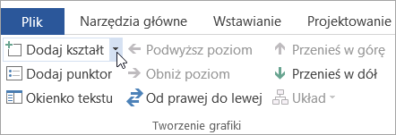 Przycisk Dodaj kształt w grupie Tworzenie grafiki