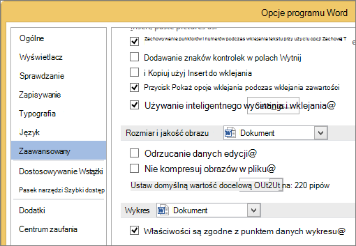 Opcje Rozmiar i jakość obrazu w Word