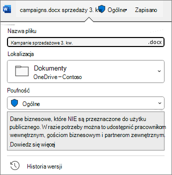 Pasek poufności u góry dokumentu
