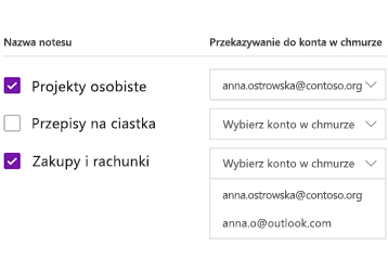 Przekazywanie notesów do konta w chmurze