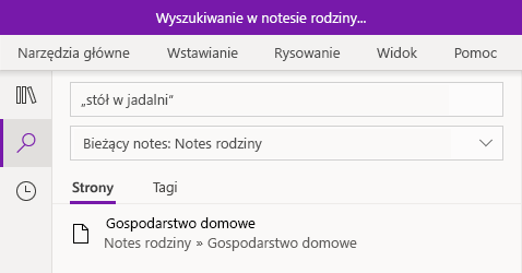 Wyszukiwanie frazy tekstu w programie OneNote dla systemu Windows 10