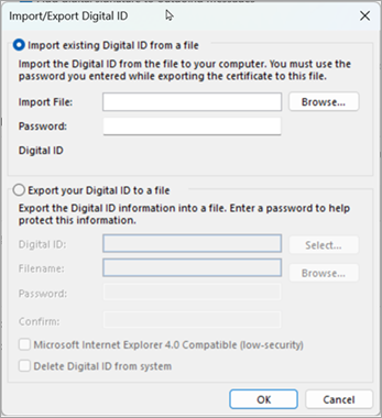 Wybierz pozycję Przeglądaj, aby znaleźć identyfikator cyfrowy i wprowadź hasło wprowadzone podczas eksportowania certyfikatu do tego pliku