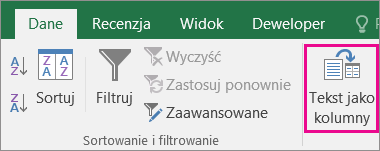Wybieranie pozycji Tekst danych > jako kolumny