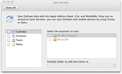 Sync Services dialog