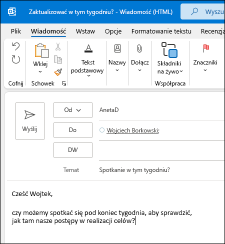 Nowa wiadomość w programie Outlook