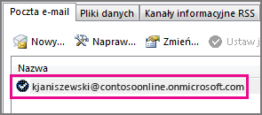 Konto w oknie dialogowym Ustawienia kont w programie Outlook 2013