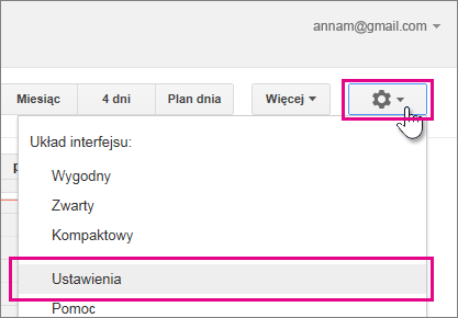 Kalendarz Google — Ustawienia — Ustawienia