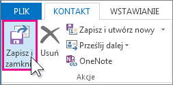 Zrzut ekranu przedstawiający zaznaczoną opcję Zapisz & Zamknij.